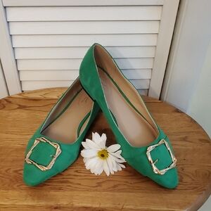 Comfort EST 1946 Green Loafers Flats with Gold Buckle Flats, Size 11 Wide